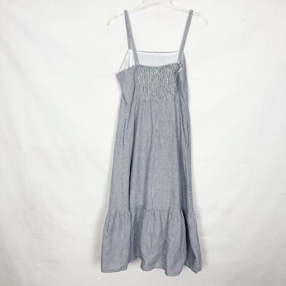 Gap Linen Cotton Striped Ruffle Sleeveless Dress 8 Petite Natural Breathable - Picture 6 of 12